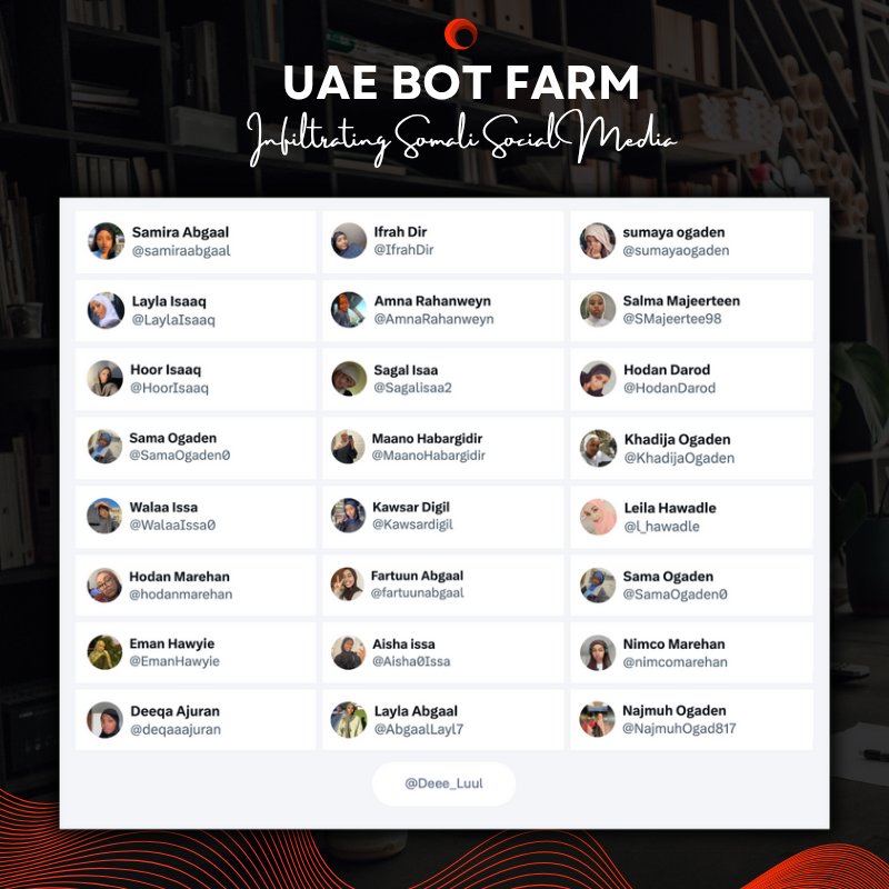 Dozens of fake Somali accounts, operated by a UAE-linked bot farm, are quietly infiltrating Somali social media, manipulating minds and steering public opinion without anyone noticing.

Here’s how the deception works: Thread 🧵
