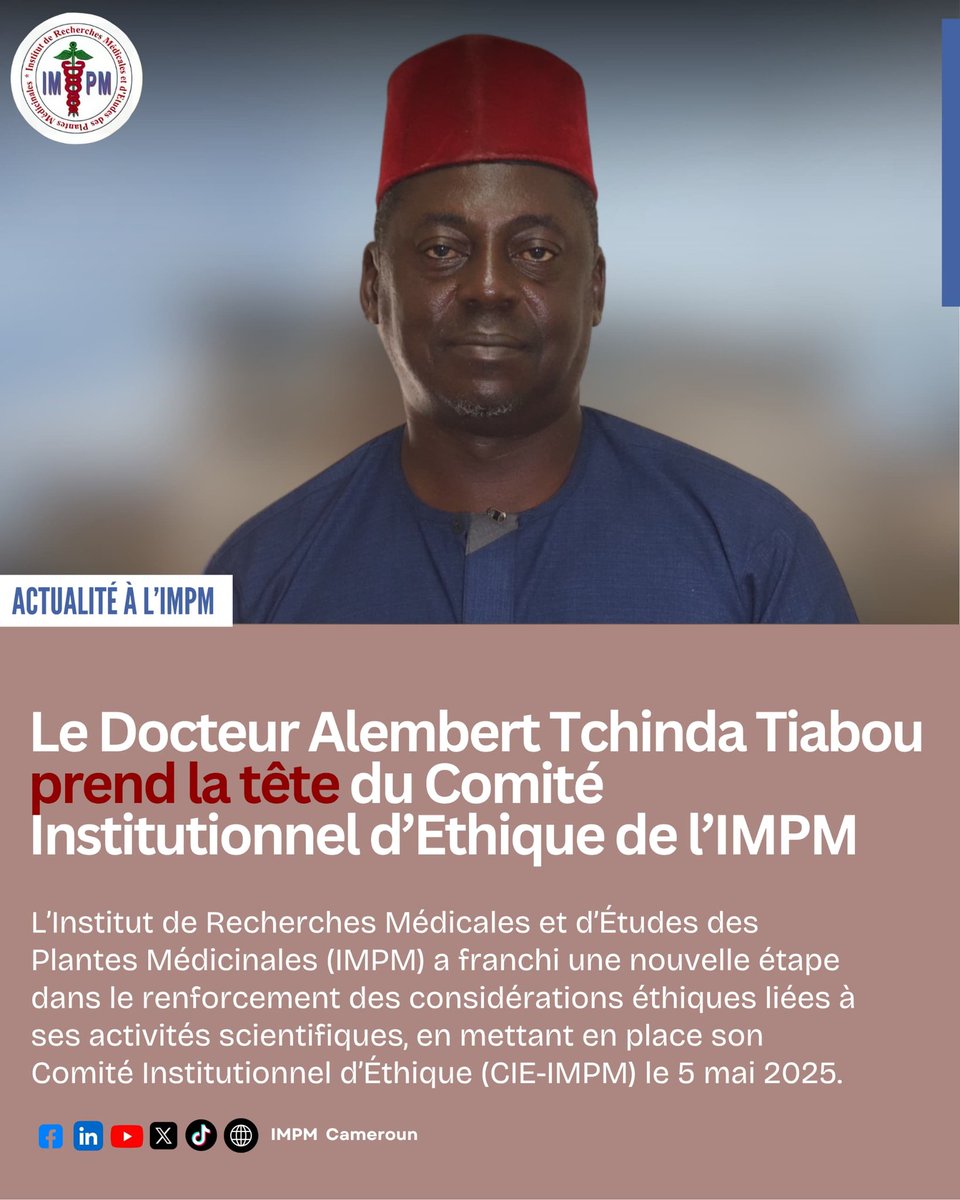 impmcameroun's tweet photo. Le Docteur Alembert Tchinda Tiabou prend la tête du Comité Institutionnel d’Ethique de l’IMPM

Plus d'informations ici : 
https://t.co/tMNZxHdbiV https://t.co/3VqweTNQ5J