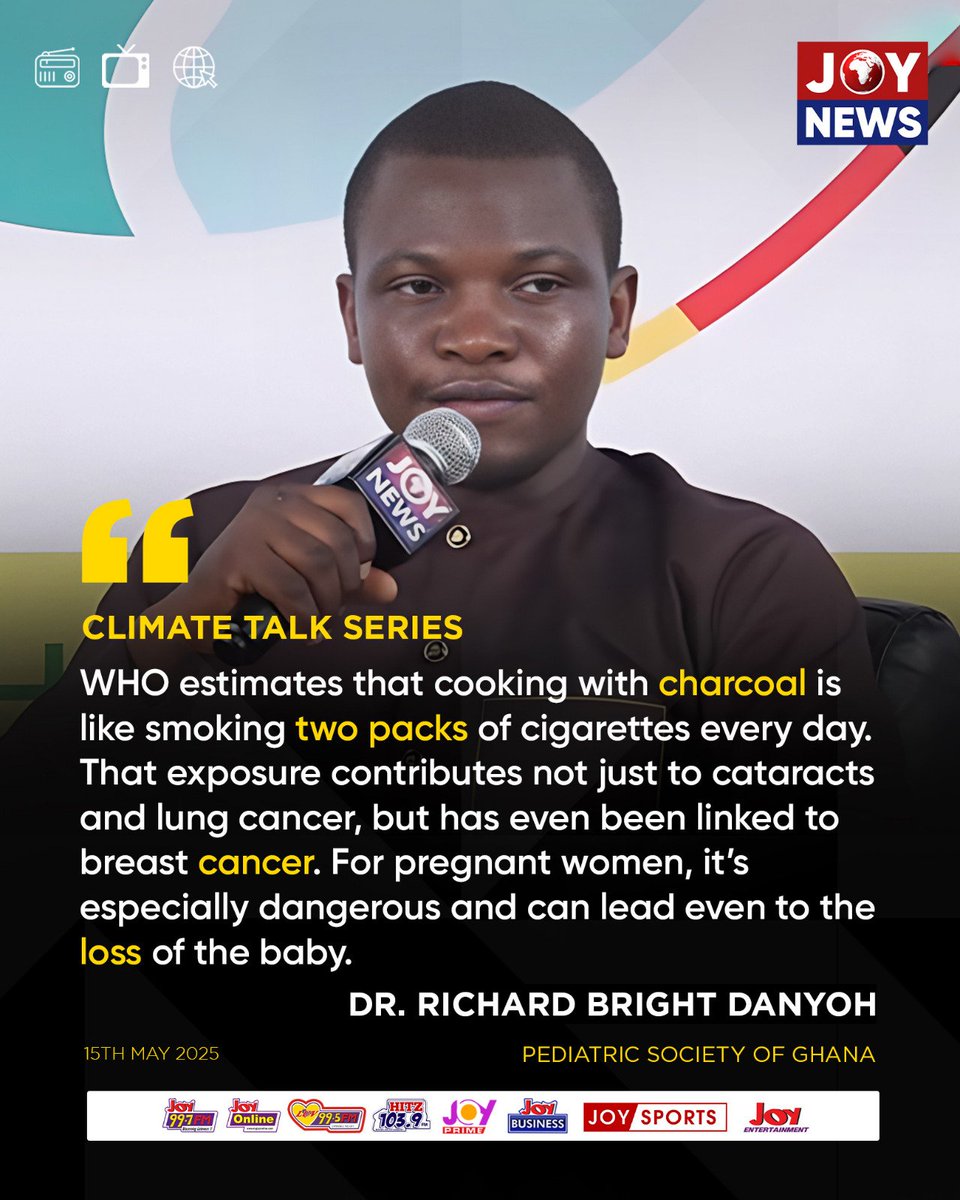 JoyNewsOnTV's tweet image. Climate Talks: According to WHO, cooking with charcoal amounts to smoking two packs of cigarettes daily. – Dr. Richard Bright Danyoh #ClimateTalks