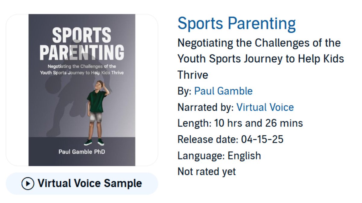 📢Big news! Sports Parenting (originally released in 2022) is now available in audiobook format from audible 🔉

Important development to help reach the book's intended audience in a format that allows them to consume the content alongside their busy lives