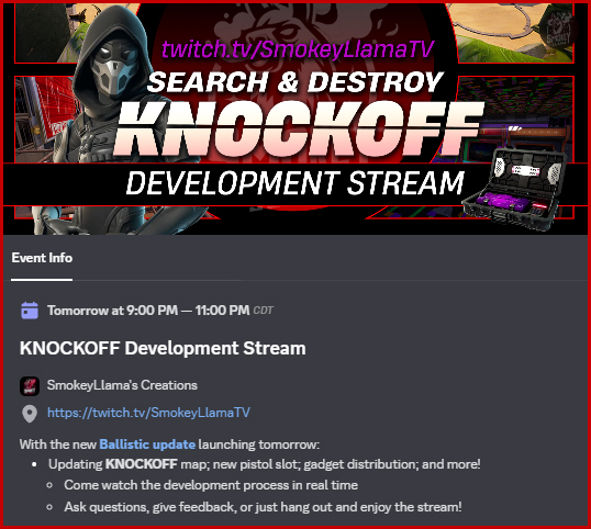 smokeyllama's tweet photo. 💻Development Stream Tomorrow! 
💙Hope to see you there!
https://t.co/NnaEY3TZHt
For future updates: https://t.co/2OPf4vVAZJ https://t.co/SX59Q0hIkC