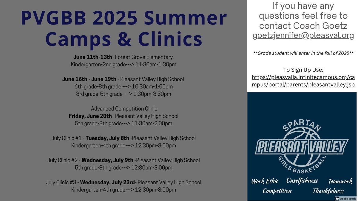 PVGBB Summer Camps &amp; Clinics!!! 
Sign Up Today &amp; Spread the Word!💙🏀#1%Better #PVGBBfamily