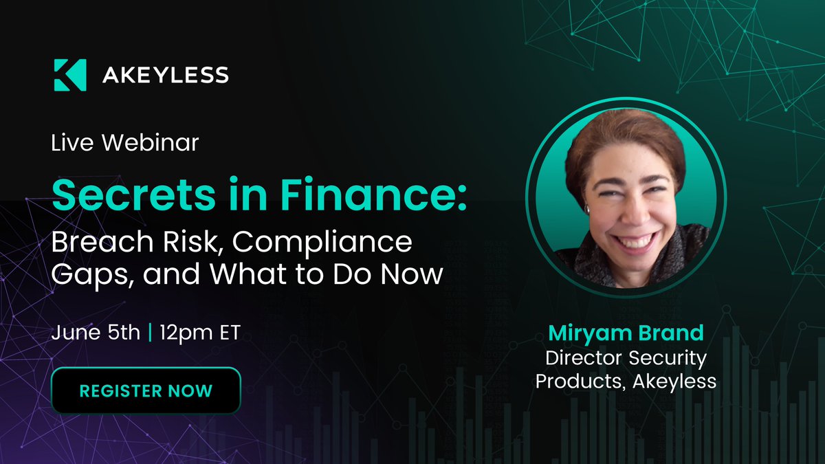 Live webinar

Secrets in Finance – Breach Risk &amp; Compliance Gaps

🗓 June 5 | 12 PM ET

With Miryam Brand, Director of Security Products, Akeyless

Learn how to meet new FTC/SEC rules and eliminate secrets risk.

Register: akeyless.io/landing/webina…

#CyberSecurity #Compliance