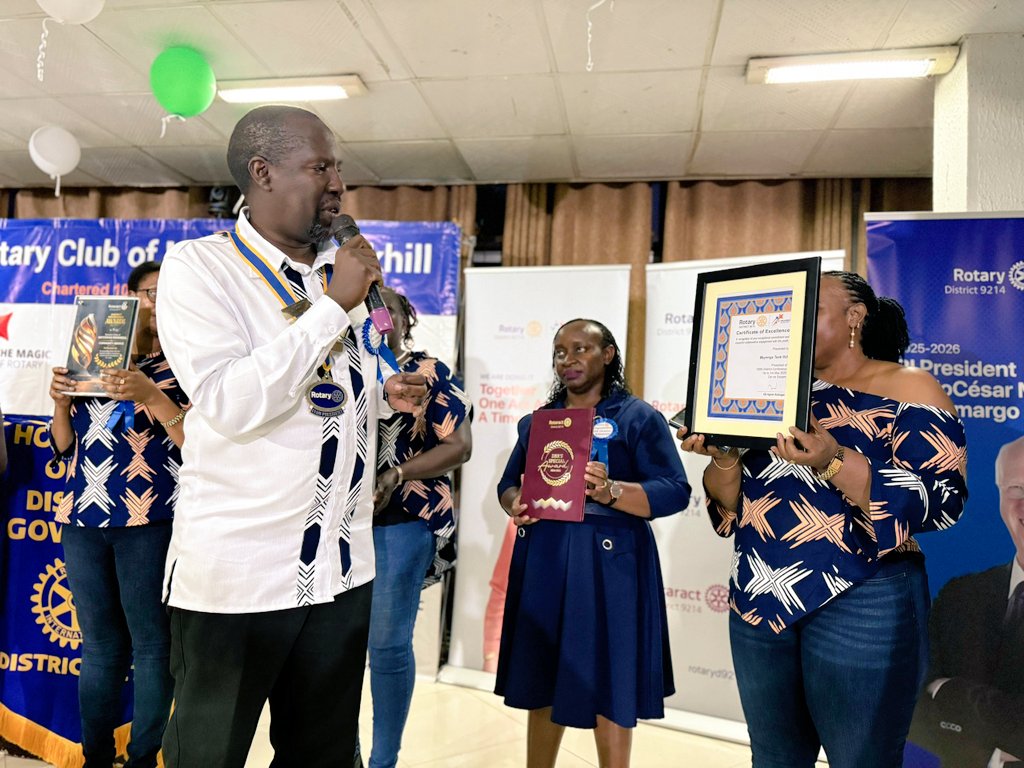 A proud moment to cheer on! 🎉 President Godfrey presents the well-deserved awards won by the Rotary Club of Muyenga TankHill at the 100th District Conference &amp; Assembly. #DGHomecoming #RotaryD9214