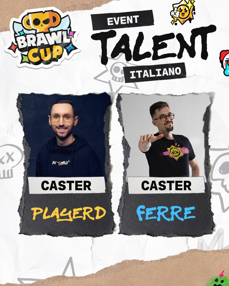 Annunciamo i caster della #BrawlCup! 🗣

🎙<a href="/PlayerD__/">PlayerD</a> 
🎙<a href="/Ferre_Worka/">Ferre | Luca Ferrero 🇮🇹</a> 

Ci vediamo a Dallas dal 23 al 25 maggio! 📆