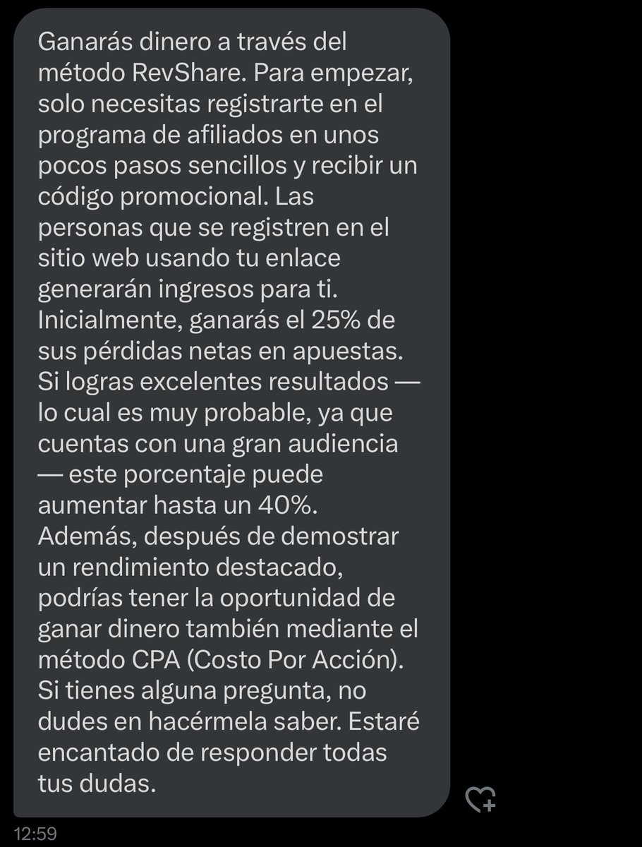 Me habló una casa de apuestas. Le pedí detalles y me contó como ganan dinero los que las promocionan.

Básicamente sus ingresos son a costa de lo que pierden las personas que ellos mismos meten.

Asco.