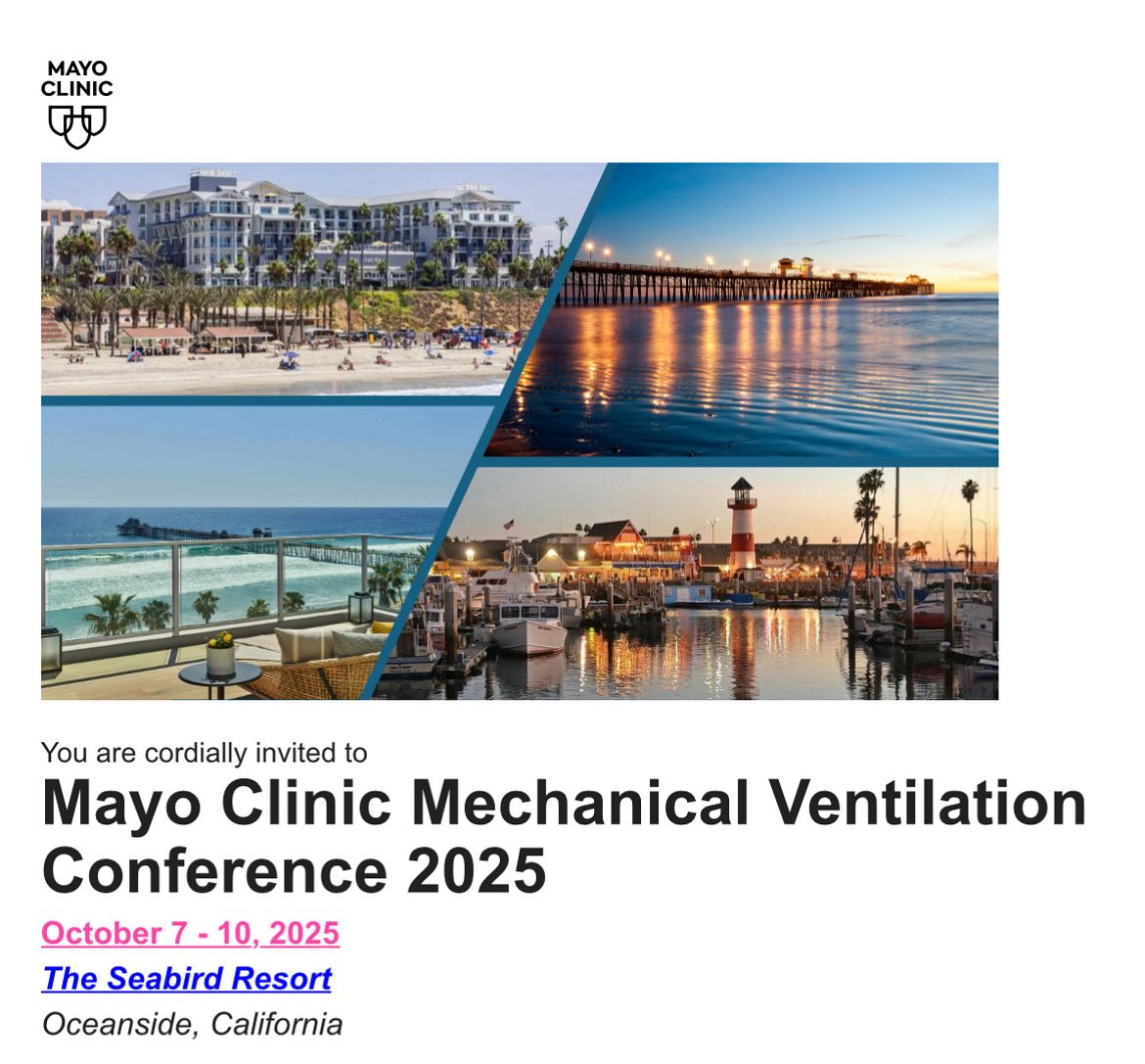Registration is open for <a href="/MayoPCCM/">MayoPCCM</a> mechanical ventilation course!
The Mayo Clinic Mechanical Ventilation Conference provides high-quality education and hands-on instruction in mechanical ventilation management for healthcare providers.
Register here: ce.mayo.edu/anesthesiology…
