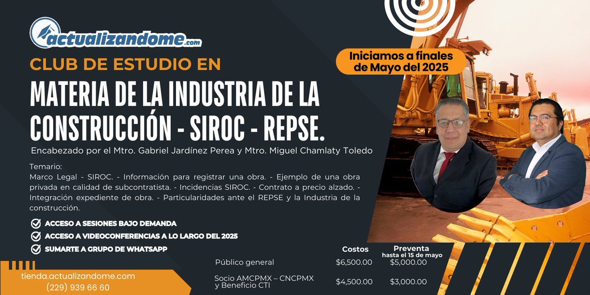 CPHugoSantos1's tweet image. Último día de la Preventa del Club de Estudio Materia de la industria de la Construcción - SIROC- REPSE con el Maestro Gabriel Jardines Perea y el Maestro
@chamlaty , cualquier duda o información por este medio o por correo hugo@actualizandome.com
@CTI_actualiza
#REPSE #SIROC