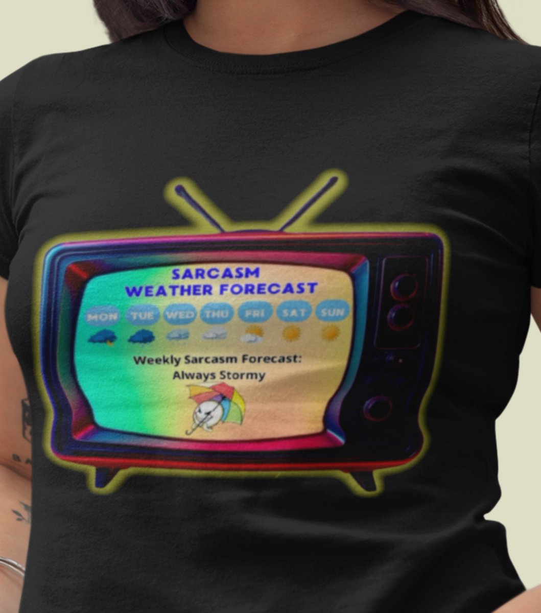 commercejump's tweet photo. Get this "Sarcasm Weather Forecast" tee! Weekly forecast: Always Stormy with 100% shade. Perfect for sarcastic vibes! 🌩️ 
https://t.co/YZUd66X0Ls
👕 #SarcasmWeather #Sarcasm #FunnyTee #WeatherHumor #TShirtDesign #USFashion #SassyStyle https://t.co/MvXxgWsSPS