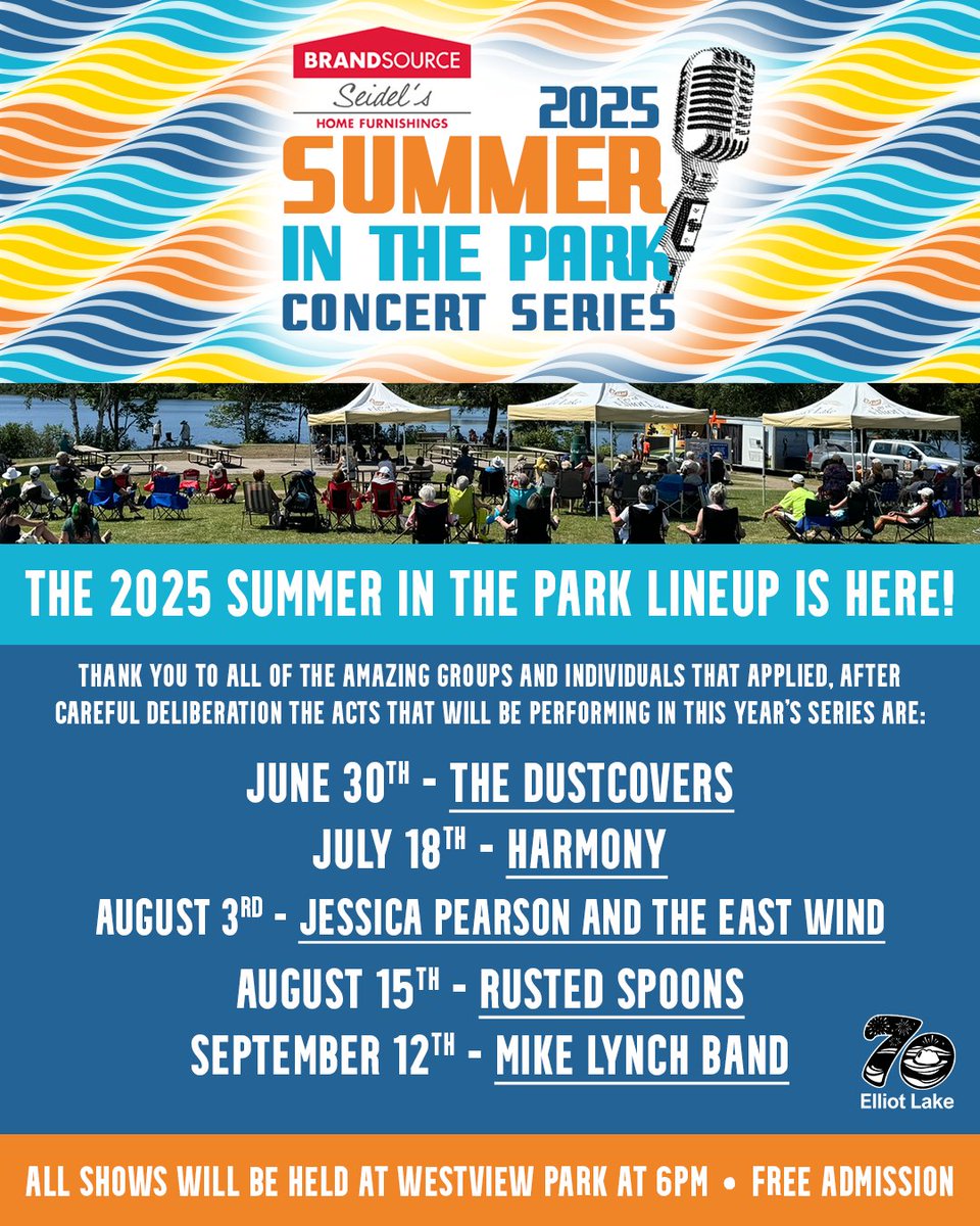 Lineup announced for Summer in the Park Concert Series presented by Seidel's Brandsource elliotlake.ca/Modules/News/i…