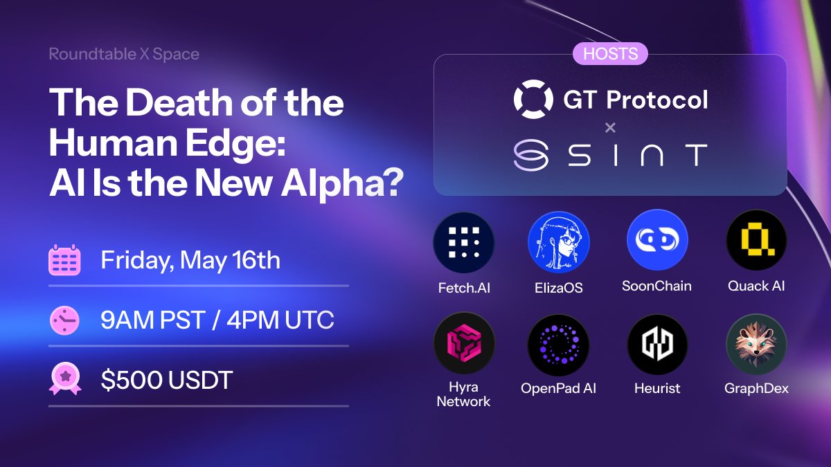 GT_Protocol's tweet image. 🚀 Join Our X Space: The Death of the Human Edge — AI Is the New Alpha? 🤖

Artificial intelligence is reshaping the future of crypto trading, and we’re diving into the biggest question of 2025: Is the human edge already dead — or just dying? As AI agents take the reins, can…