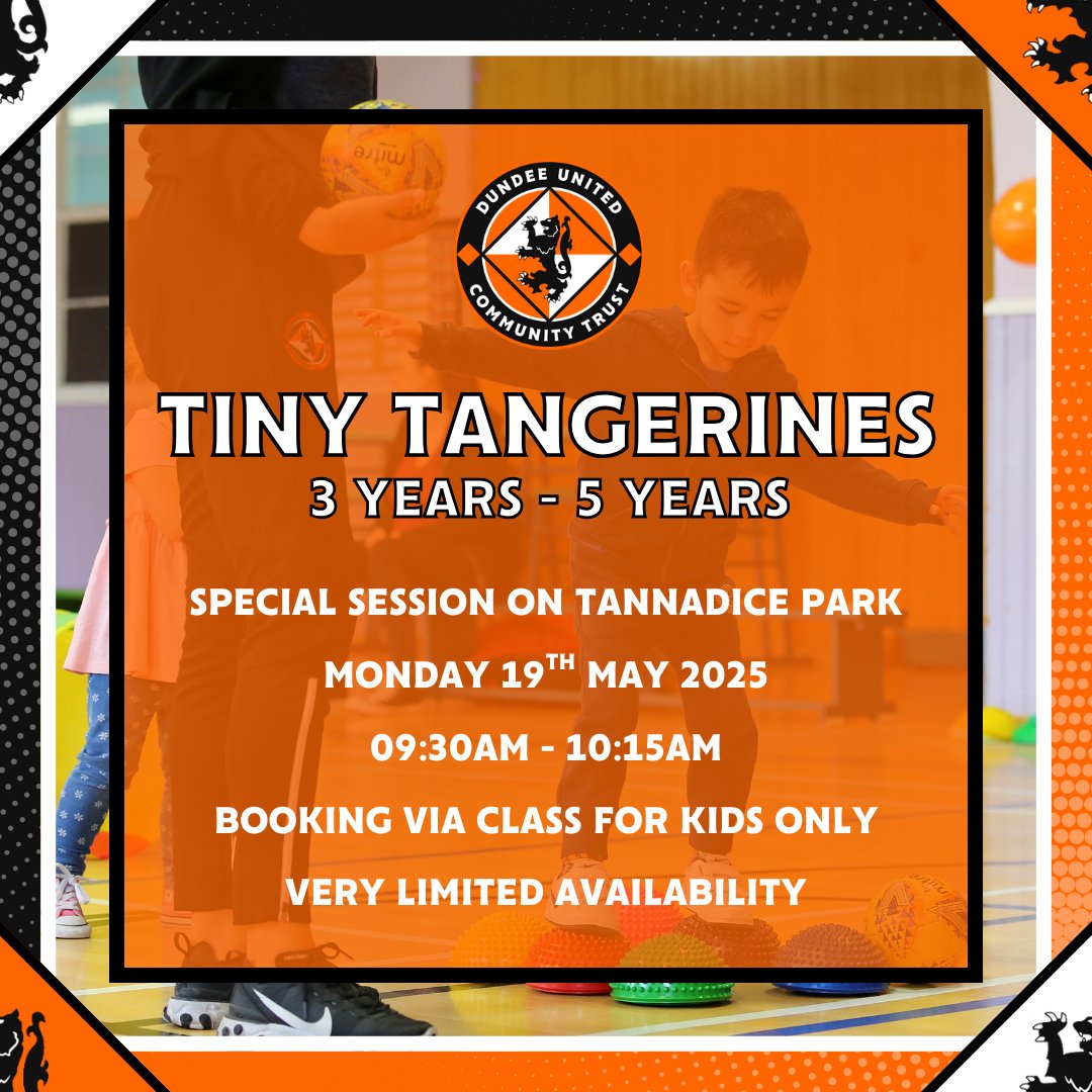 There's still time for Terry's Tots and Tiny Tangerines to secure a space to play on Tannadice Park!

Visit dundeeunitedct.classforkids.io/term/164 for more details