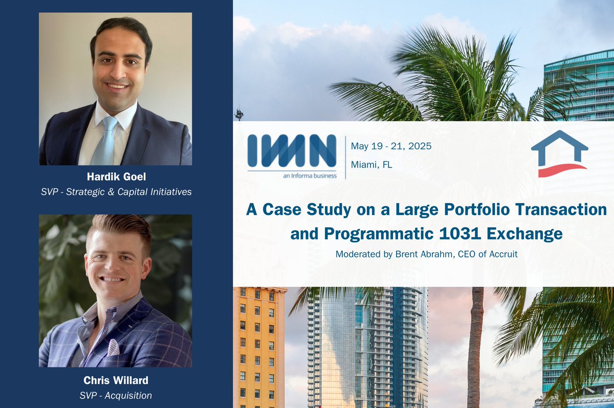 Accruit's tweet image. Accruit is proud to sponsor the IMN SFR East Forum. Brent Abrahm will moderate a panel on programmatic #1031exchanges with Hardik Goel and Chris Willard of AMH and Accruit’s Jonathan Barge. #Revolutionize1031