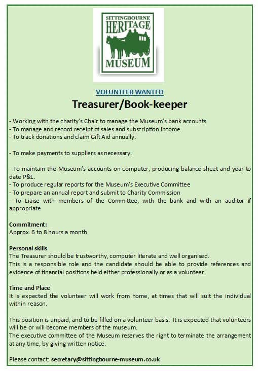 Volunteer Tresurers role available. Please get in touch if you think you can help.