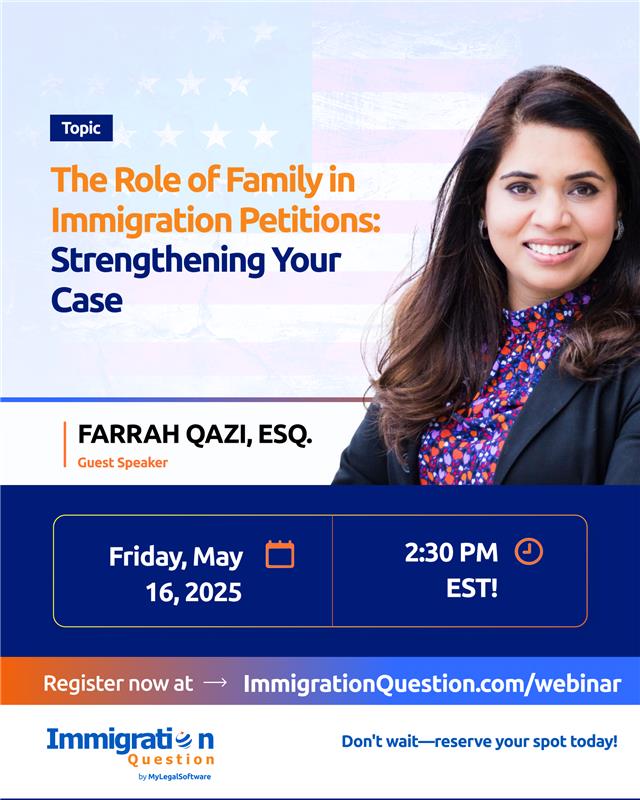 BougeeAndFree's tweet photo. Discover how family ties can strengthen your #immigration petition. Join our free #webinar with immigration attorney Farrah Qazi on May 16 at 2:30 PM EST. Secure your spot now!

FREE Registration Today! ➡️

#ImmigrationLaw #FamilyImmigration #LegalWebinar https://t.co/n1inJOKHr5