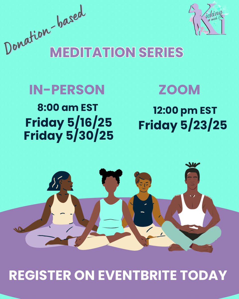 KiKickin's tweet photo. Donation-based meditation sessions for Mental Health Awareness Month! 💜 https://t.co/VE8QEiHmEt
