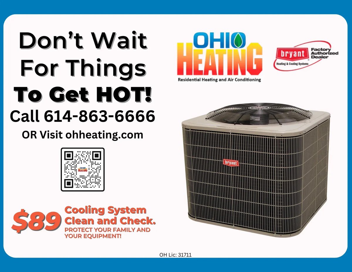 OhioHeating's tweet image. 🛠️ Service Highlight: 
Did you know that low refrigerant in your AC unit can cost you a ton of money? And you might not even know it’s happening! Call us to have your system cleaned and checked today for only $89!
#ServiceHighlight #MaintenanceMatters #OhioHeating