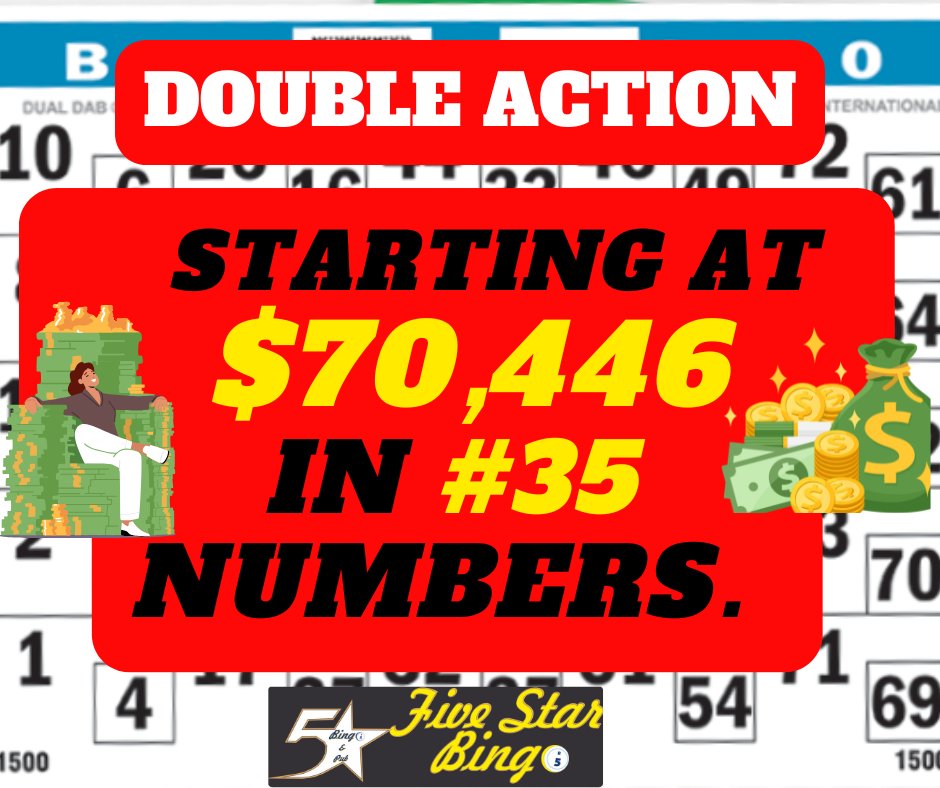 FiveStar_CGY's tweet photo. THURSDAY - AFT - POWERPLAY PRICING.
$70,446 - DOUBLE ACTION in #35 or less.
Doors open at 10:30 am.
Five Star Bingo &amp; Pub - 4980 -25th St. SE Calgary, AB
A friendly place to play.
For more pot info:https://t.co/hrUvVZhTdj https://t.co/9Tq0txoJ2U