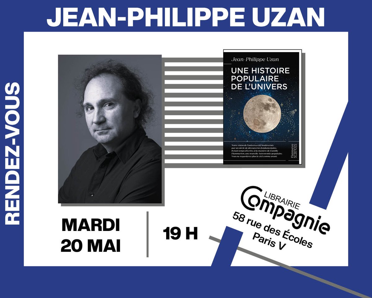 Un grand merci à la librairie Compagnie pour son invitation à présenter "Une histoire populaire de l'univers" <a href="/Ed_Flammarion/">Editions Flammarion</a> . Nous parlerons de notre ciel, de partage de connaissances, de Camille F. et de la <a href="/safastrofrance/">Société Astronomique de France</a>  et de l'importance de la science.  Je vous attends!