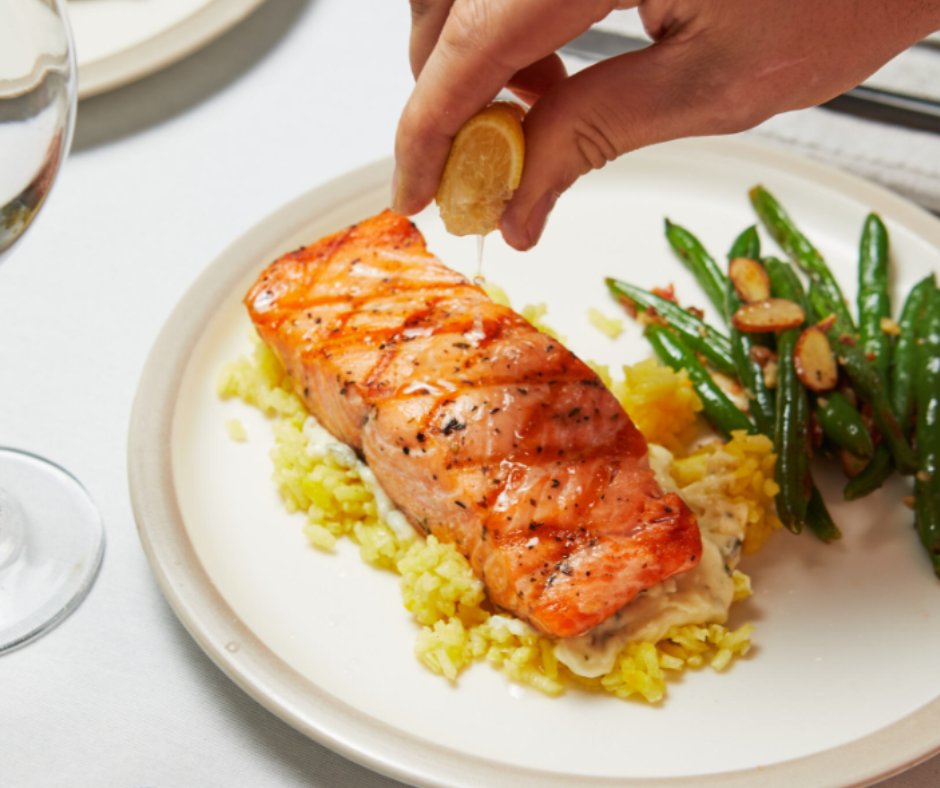Visit OIC and enjoy something fresh and flavorful, like the Atlantic Salmon!

The fresh-caught Atlantic Salmon is marinated, grilled, and served over a bright cilantro beurre blanc with saffron risotto and seasonal vegetables.

Make your reservation → bit.ly/3MCOlWd