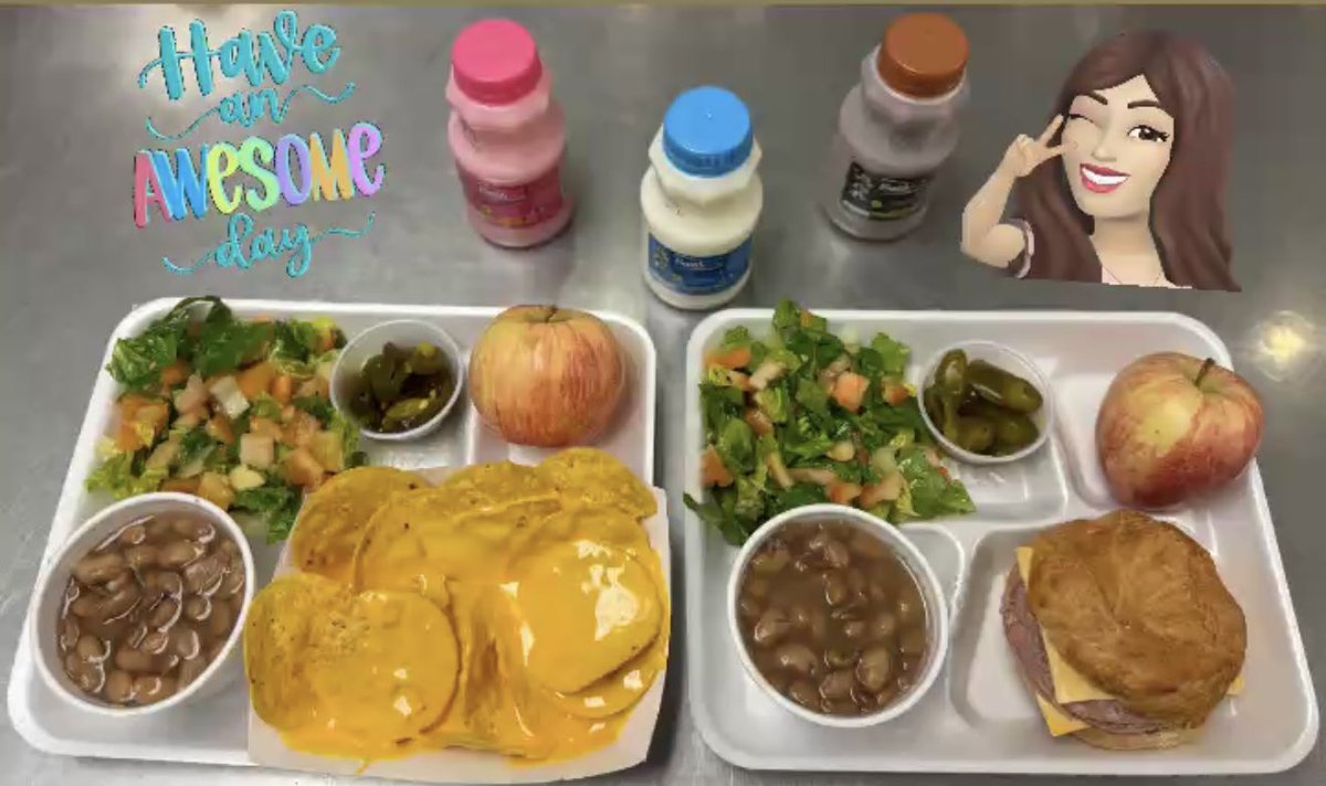 Susan Sanchez : CNS Manager lll (@sanchez_hms_ies) on Twitter photo Hi ๐๐ป Cavaliers!! โ๏ธ Todayโs Menu: Nachos ๐or Ham & Cheese Croissant ๐ฅ both with Pinto Beans ๐ซ, Romaine Lettuce ๐ฅฌ & Tomatoes ๐
, Jalapeรฑos, Red Apple ๐ and Variety of Milk ๐ฅ๐ซถ๐ผ๐ฅฐ #Allin #TeamSisd <a href="/SocorroISD/">Socorro ISD</a> <a href="/HERNANDO_MS/">Dr. Jesse A. Sepulveda</a> <a href="/RNava_HMS/">Raul Nava Jr.</a> <a href="/DNavariz_HMS/">Dr. Danielle Navariz</a> Hi ๐๐ป Cavaliers!! โ๏ธ Todayโs Menu: Nachos ๐or Ham & Cheese Croissant ๐ฅ both with Pinto Beans ๐ซ, Romaine Lettuce ๐ฅฌ & Tomatoes ๐
, Jalapeรฑos, Red Apple ๐ and Variety of Milk ๐ฅ๐ซถ๐ผ๐ฅฐ #Allin #TeamSisd <a href="/SocorroISD/">Socorro ISD</a> <a href="/HERNANDO_MS/">Dr. Jesse A. Sepulveda</a> <a href="/RNava_HMS/">Raul Nava Jr.</a> <a href="/DNavariz_HMS/">Dr. Danielle Navariz</a>