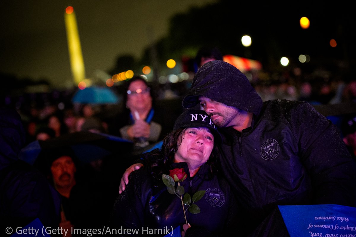 andyharnik's tweet image. NYPD Denise Kilpatrick is comforted by her son George Tores while mourning the loss of her husband and NYPD partner John Kilpatrick as thousands gather for the National Police Week Vigil on May 13, 2025 in Washington, DC. (Photo by Andrew Harnik/Getty Images)