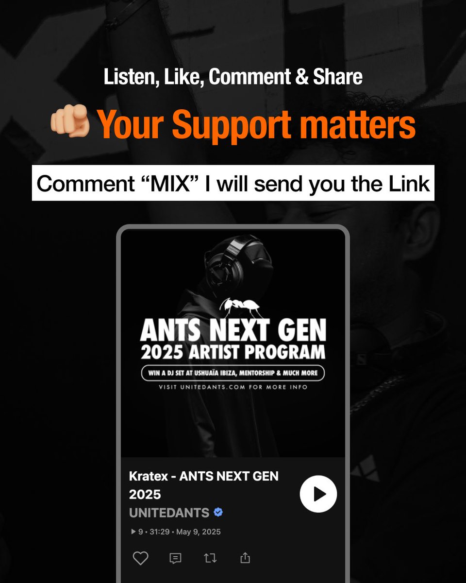This mix means the world to me—it’s my shot to take M-House global, by winning a DJ Set in IBIZA🚩🌎
All i need is your support Would love if you could listen 😍 drop a comment, and share it if it moves you. Here’s the link  👉 tr.ee/antskratex