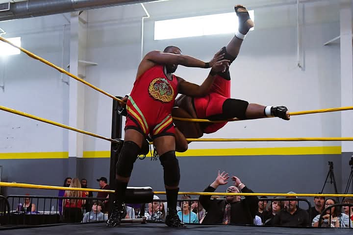 When it's raining men and you've forgotten your umbrella.

Jamal The Titan vs Savage Kincaid vs Chase Emery (not pictured)

PHOTO: Don Lefler

Revolution Wrestling Authority 
Battle Cry
Sunday May 4, 2025
Positive Attitude Youth Center 
Burlington, NC