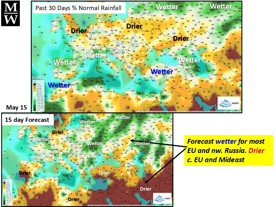 MarcusWeather1's tweet photo. EU/UK - Milder and drier this week for northwest EU increases moisture stress and yield loss for rapeseed, while cooler and drier ne. EU to w. Ukraine. #rapeseed #UnitedKingdom #Europe #weather #weatherforecasts #commodity https://t.co/fk7BOcANVX