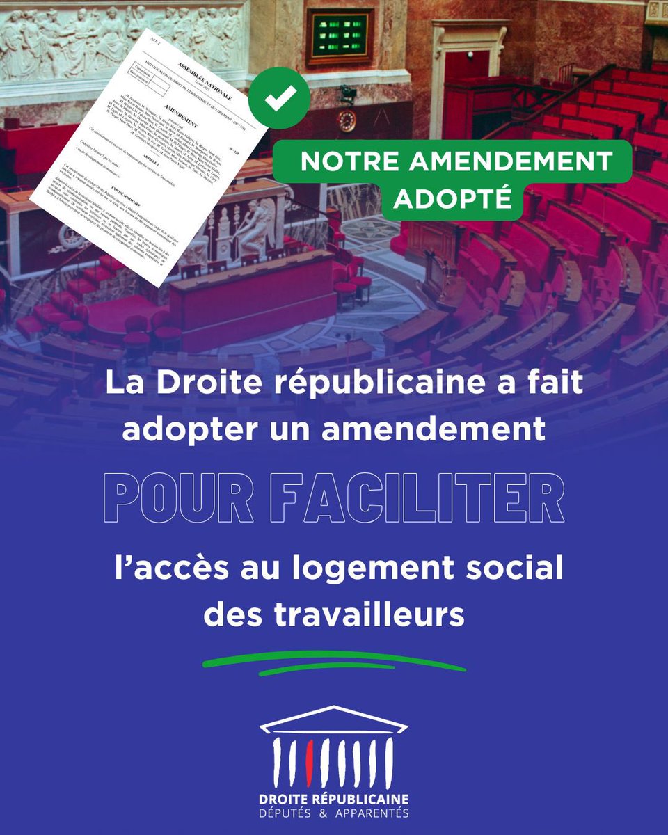 🤝 Avec le groupe <a href="/droiterep_an/">Groupe Droite Républicaine</a>, nous avons fait adopter un amendement pour faciliter l'accès au logement social des travailleurs #DirectAN ⤵️