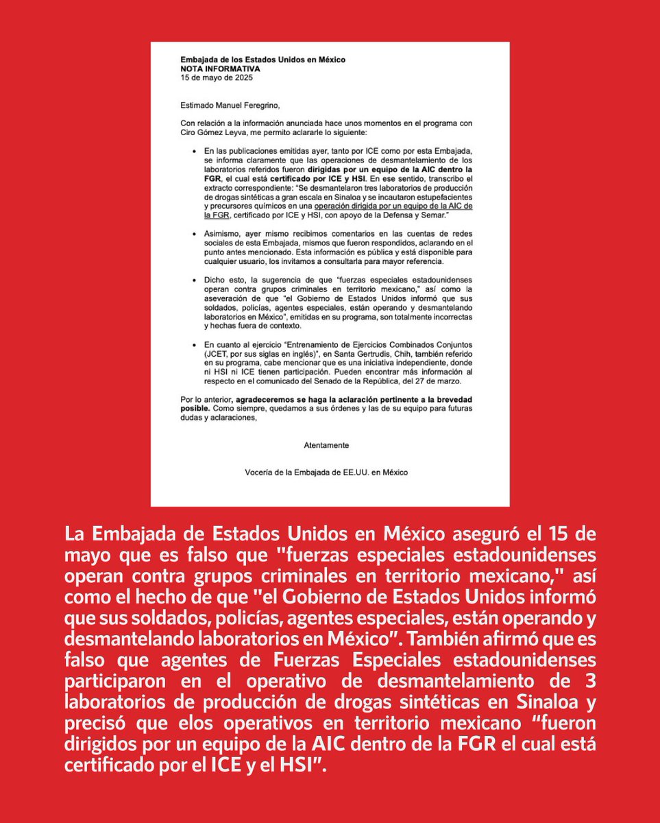 infodemiaMex's tweet image. ❌Falso que agentes de Fuerzas Especiales de #EEUU participaron en un operativo en contra de grupos del crimen organizado en #México
✅La @USEmbassyMEX en México aseguró el 15 de mayo que es falso que "fuerzas especiales estadounidenses operan contra grupos criminales en…