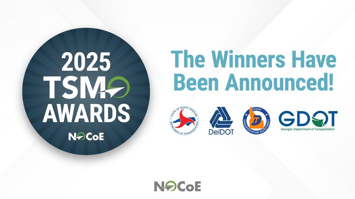 NOCoEOps's tweet image. BIG ANNOUNCEMENT!
The 2025 TSMO Award category winners are:

- Best TSMO Project
@NCDOT , NCDOT Hurricane Helene Response

- Agency Improvement
@IdahoITD, A TSMO Transformation at the Idaho Transportation Department (ITD)

- Emerging Practices and Technologies
@DelawareDOT, Heavy…