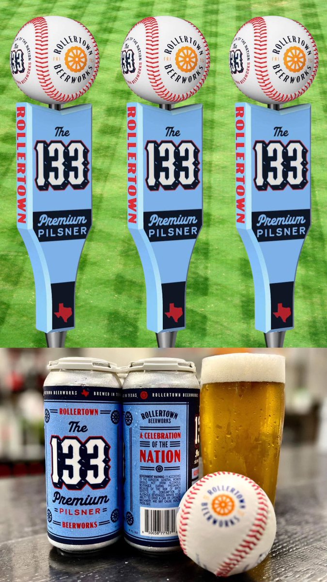 rollertown's tweet image. Have you tried “133” yet?
A crisp, crushable Pilsner designed to pair perfectly with a baseball game. This beer celebrates the passion and dedication of @rangers__nation, a pioneering group of baseball fans. A parking lot Pils for the ages.
Look for this can & tap handle! ⚾️🍻