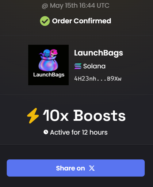 Another day another boost! Spread the word about #LaunchBags around!

TG: t.me/LaunchBags

CA: 4H23nhQX2Mm4xgTsx7xvNKUJ8RhmxGSxuKRgBfGHB9Xw