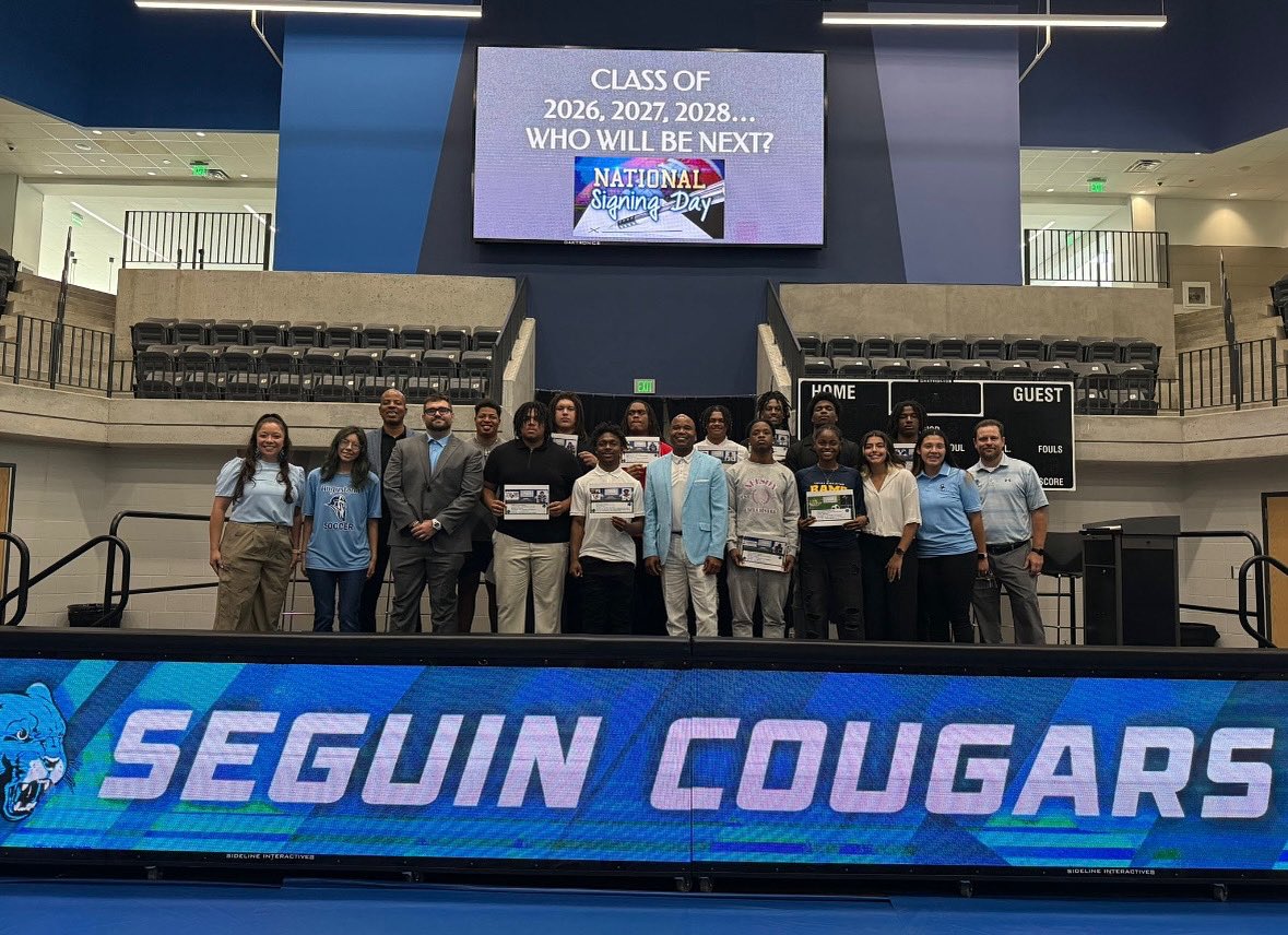 CoachBencke's tweet photo. Great time honoring the 10 Football, and 13 total athletes from Seguin who signed and will be playing in college next year! Great group of young men and women who work hard on and off the field/court/course! Always proud seeing their hard work pay off! https://t.co/RMHkUkwChg
