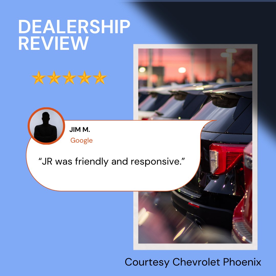 CourtesyChevCom's tweet image. Jim, thank you for your feedback! We’re glad to hear that JR was friendly and responsive. We appreciate your support and look forward to assisting you again!