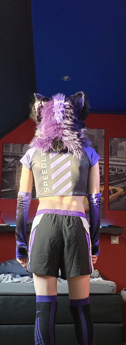 SpeedlyWolf's tweet photo. What you think abou this top and the purple shorts?

Got the shorts and top with my name and my colour at @AwruffGear 

Woof https://t.co/GKvjzXbagL