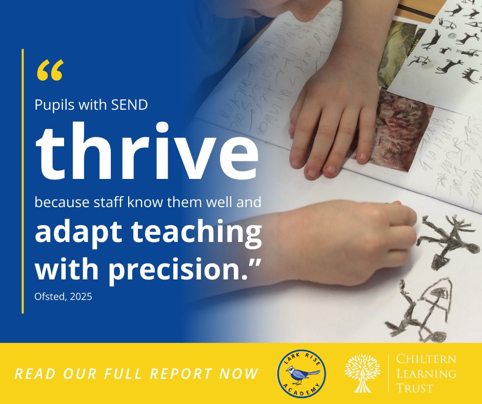 Lark Rise Academy (@larkriseacademy) on Twitter photo We’re delighted that Ofsted highlighted the strength of our inclusive teaching, where every child is know, supported, and able to thrive🙌
Read the full report here👇
files.ofsted.gov.uk/v1/file/502756…
<a href="/ChilternLT/">Chiltern Learning Trust</a>
#ofsted #dunstable #bedfordshire We’re delighted that Ofsted highlighted the strength of our inclusive teaching, where every child is know, supported, and able to thrive🙌
Read the full report here👇
files.ofsted.gov.uk/v1/file/502756…
<a href="/ChilternLT/">Chiltern Learning Trust</a>
#ofsted #dunstable #bedfordshire
