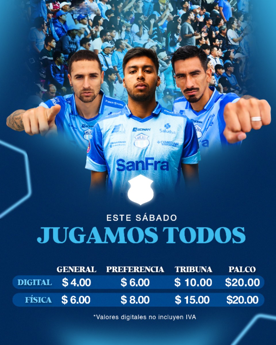 𝗖𝗼𝗻𝘁𝗮𝗺𝗼𝘀 𝗰𝗼𝗻𝘁𝗶𝗴𝗼 💙✊🏻

Adquiere tu entrada desde este momento | Este sábado 𝗝𝘂𝗴𝗮𝗺𝗼𝘀 𝘁𝗼𝗱𝗼𝘀 ⚽🫂💙 

Ingresa a: superticket.ec 🎟️📲