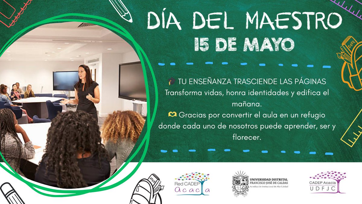 DÍA DEL MAESTRO
Gracias por enseñarnos con el corazón
y abrazar nuestras diferencias
como parte esencial del aprendizaje.
Hoy celebramos a quienes hacen de la universidad un espacio más humano, inclusivo y transformador.
#DíaDelMaestro #UniversidadInclusiva #universidaddistrital