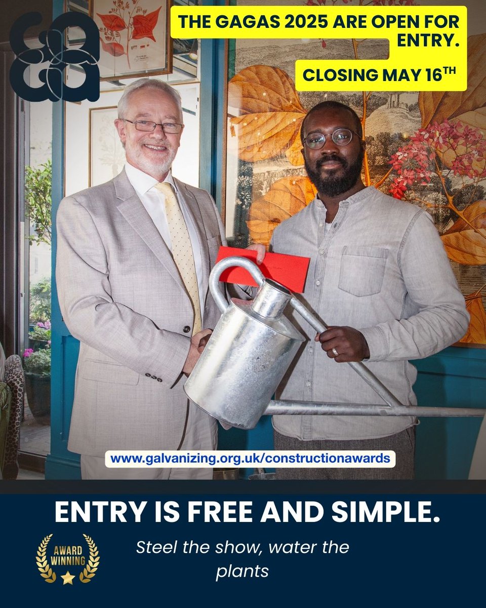 There is still time to enter the annual galvanizing in construction awards. Head to bit.ly/4lX3ZM2. for your chance to win recognition and one of our iconic galvanized watering cans.