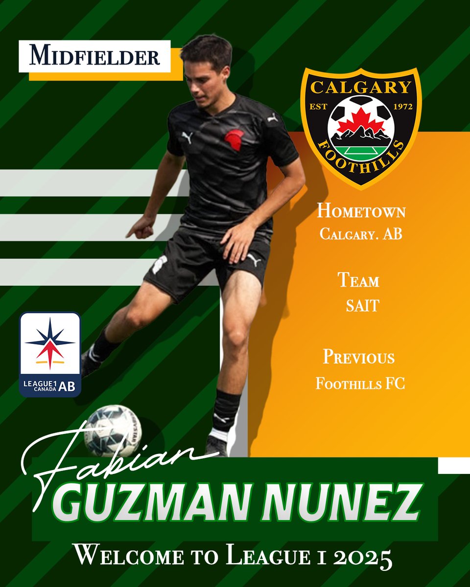 Welcome Fabian Guzman Nunez! 💚⚽

A Foothills youth alum now at SAIT, Fabian brings sharp passing, strong dribbling, and control to our League1 midfield.

Great to have you back on the pitch!

#WeAreFoothills #League1Alberta #PlayerAnnouncement