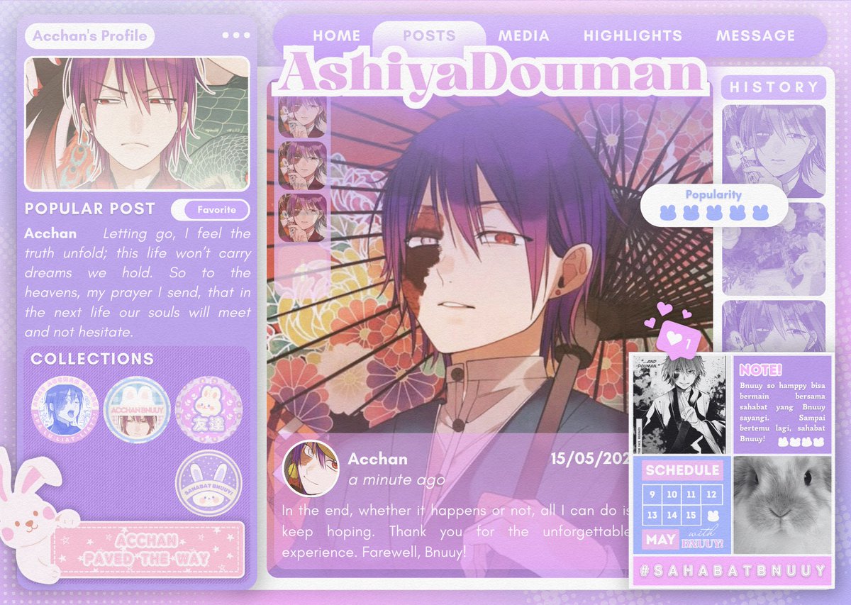 kairasetsu's tweet image. After a week with Bnuuy, the sky feels less heavy. I can smile again now like petals letting go in spring.  I, Ashiya Douman, will carry this warmth gently, for in some tender corner of the universe, we’re still chasing butterflies together.