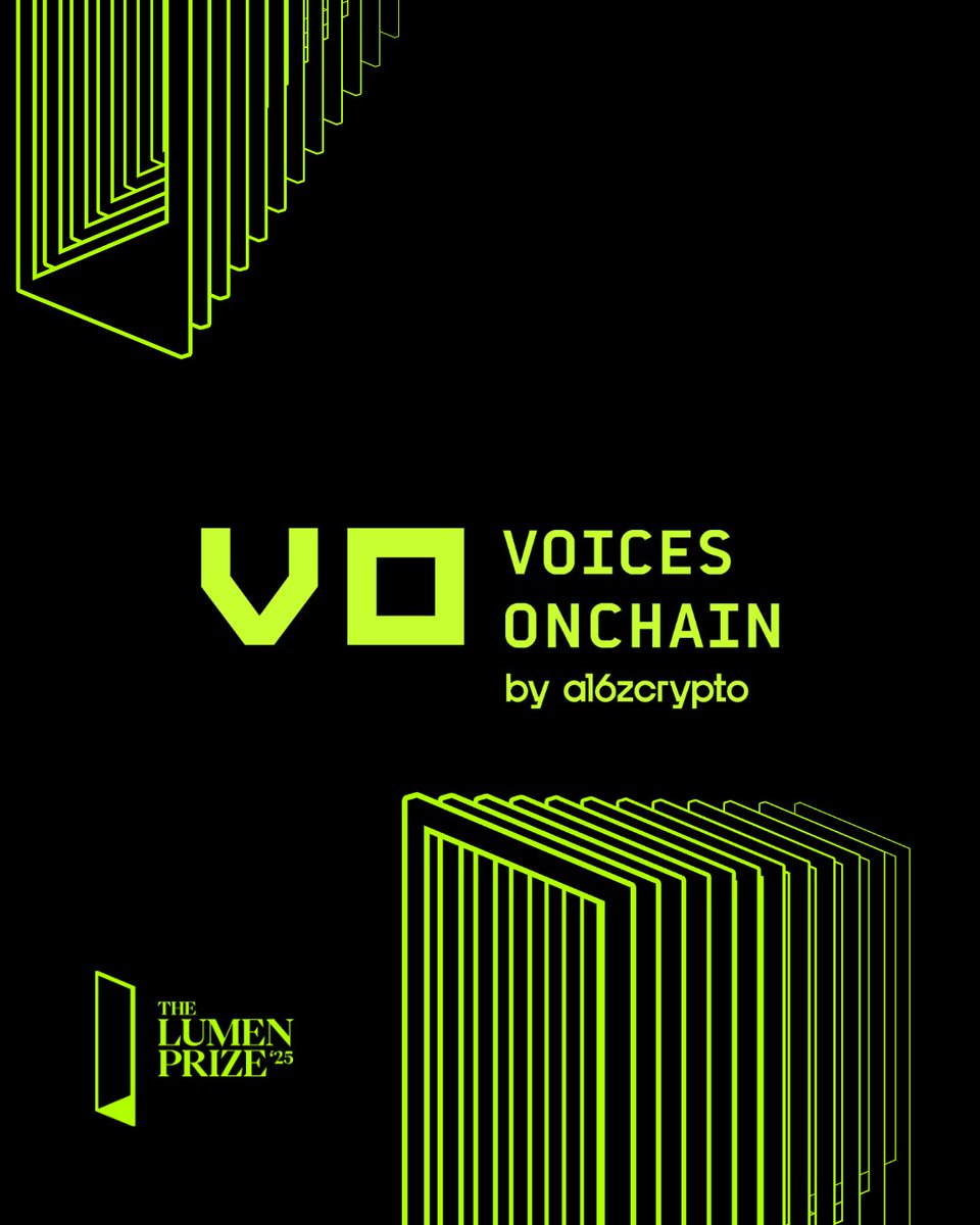 The Lumen Prize (@lumenprize) on Twitter photo Lumen X Voices Onchain
We’re excited to announce a new partnership between The Lumen Prize and Voices Onchain by <a href="/a16zcrypto/">a16z crypto</a> —coming together to support artists who are shaping the future of creative expression through technology.
At the heart of this collaboration is a shared Lumen X Voices Onchain
We’re excited to announce a new partnership between The Lumen Prize and Voices Onchain by <a href="/a16zcrypto/">a16z crypto</a> —coming together to support artists who are shaping the future of creative expression through technology.
At the heart of this collaboration is a shared