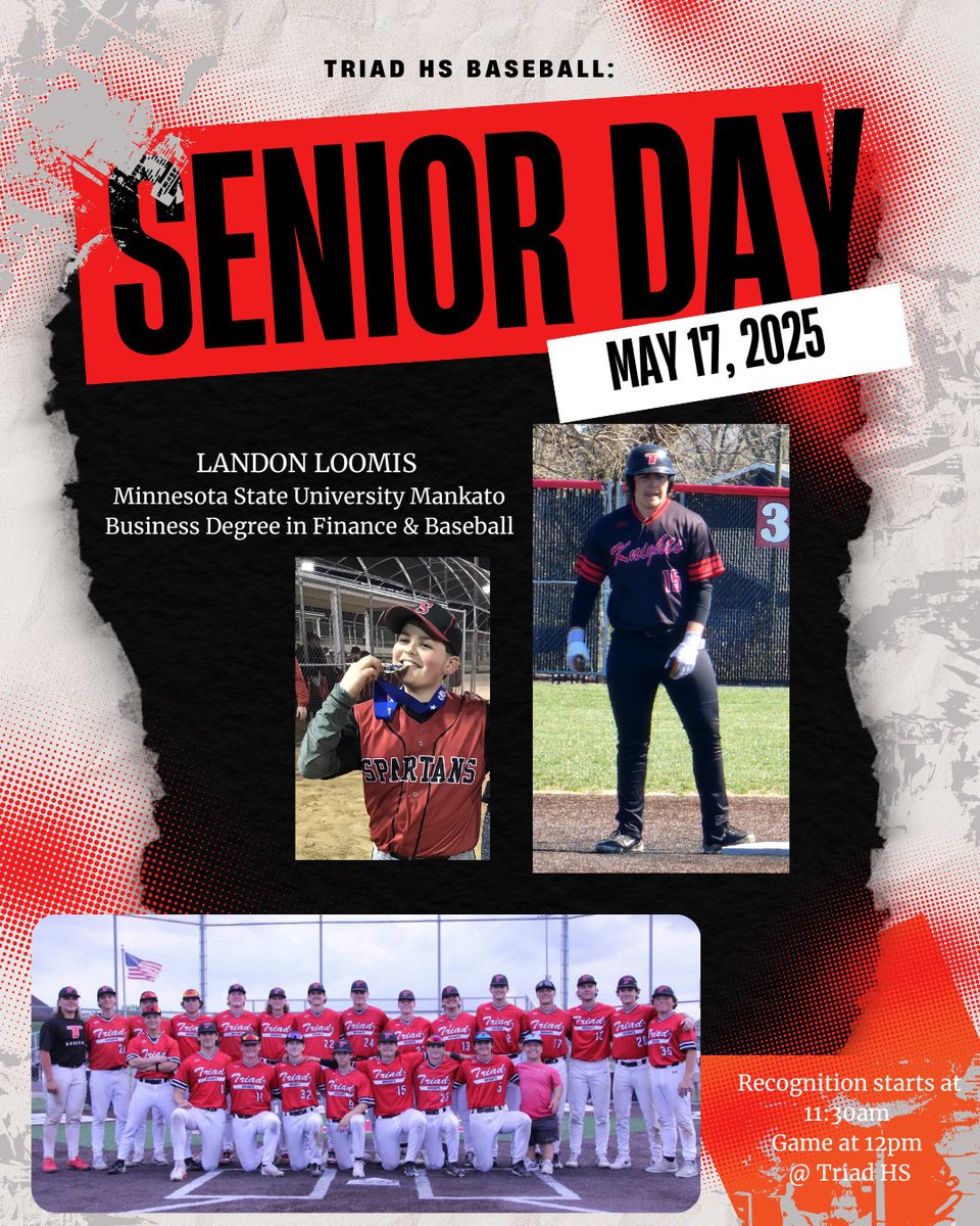 Today we honor Senior Landon Loomis.  Next year Landon will be continuing his baseball journey at Minnesota State Mankato. ⁦<a href="/TriadKnights/">Triad Knights</a>⁩