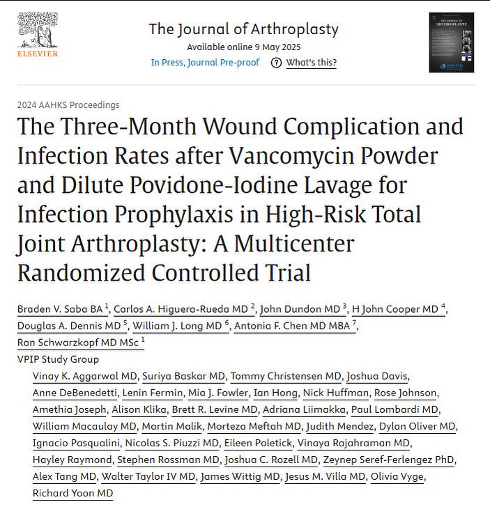 NYU Langone Adult Reconstruction Research Center (@nyuarresearch) on Twitter photo Our large multicenter RCT known as the VPIP Trial was just published in <a href="/JArthroplasty/">The Journal of Arthroplasty</a>! Congrats to all involved from the 17 participating centers! <a href="/BradenSaba_Med/">Braden Saba | Medical Student & Researcher</a> <a href="/MdSchwarzkopf/">Ran Schwarzkopf MD</a> <a href="/nyulangoneortho/">NYU Langone Orthopedics</a> Our large multicenter RCT known as the VPIP Trial was just published in <a href="/JArthroplasty/">The Journal of Arthroplasty</a>! Congrats to all involved from the 17 participating centers! <a href="/BradenSaba_Med/">Braden Saba | Medical Student & Researcher</a> <a href="/MdSchwarzkopf/">Ran Schwarzkopf MD</a> <a href="/nyulangoneortho/">NYU Langone Orthopedics</a>