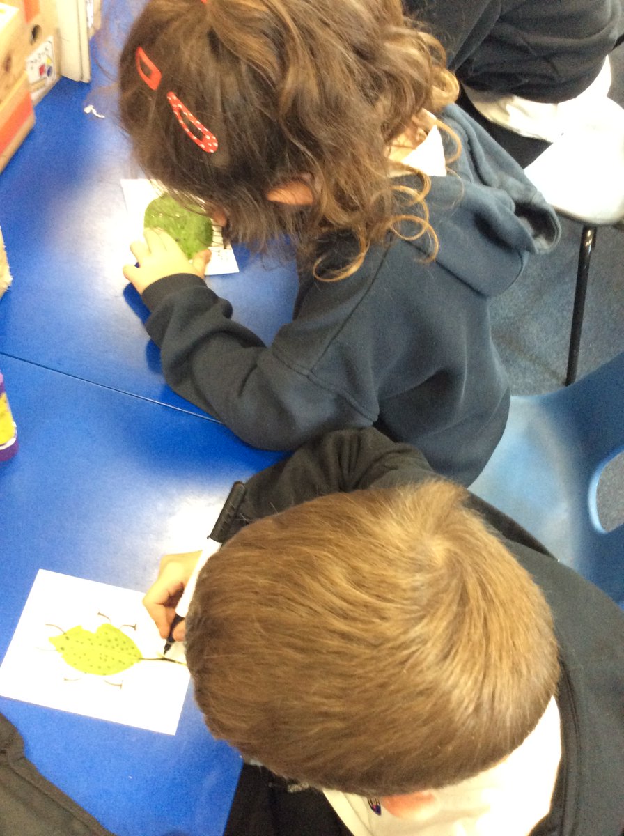 After watering the plants in the garden area and planting more seeds, the eco warriors enjoyed doing some leaf art at our after school club today.
