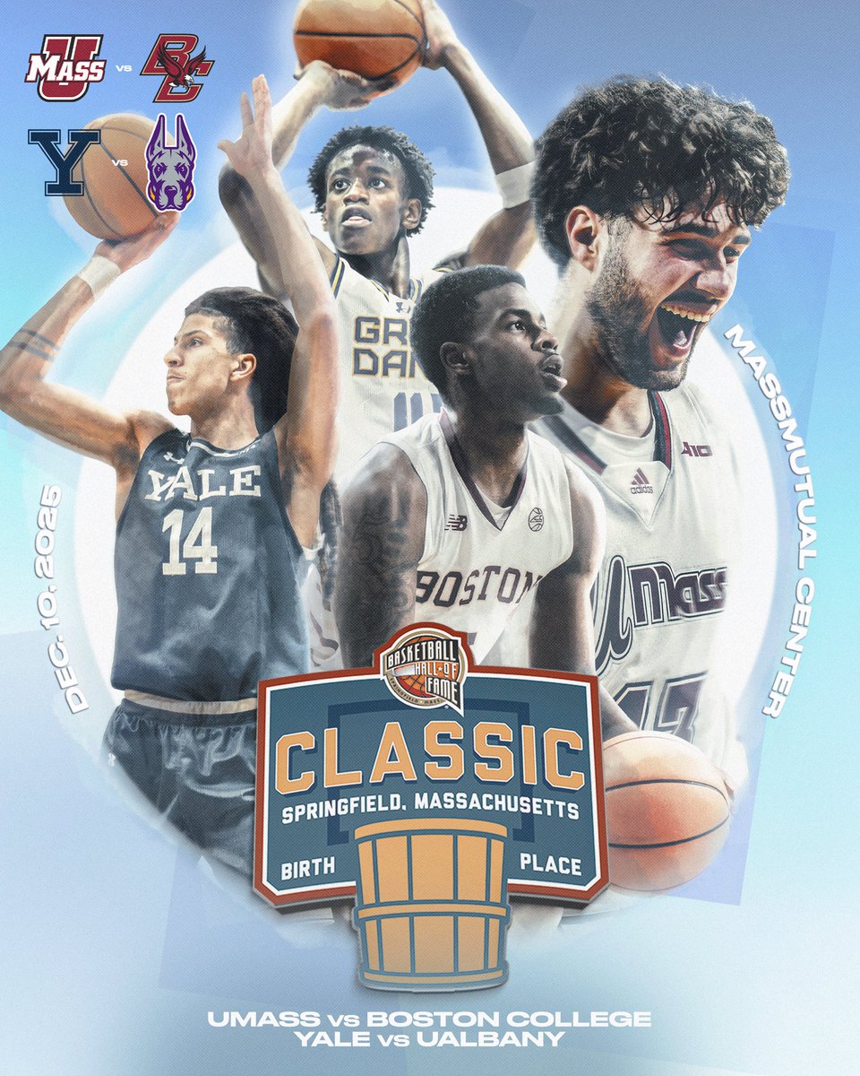 Basketball HOF (@hoophall) on Twitter photo Field announced for 2025 Basketball Hall of Fame Classic.
<a href="/UMassMBB/">UMass Men's Basketball</a> and <a href="/BCMBB/">BC Men's Basketball</a> to play first time since 2014 in the Birthplace of Basketball.
🔗: hoophall.com/news/field-ann…
#BHOFClassic | #HoophallU Field announced for 2025 Basketball Hall of Fame Classic.
<a href="/UMassMBB/">UMass Men's Basketball</a> and <a href="/BCMBB/">BC Men's Basketball</a> to play first time since 2014 in the Birthplace of Basketball.
🔗: hoophall.com/news/field-ann…
#BHOFClassic | #HoophallU