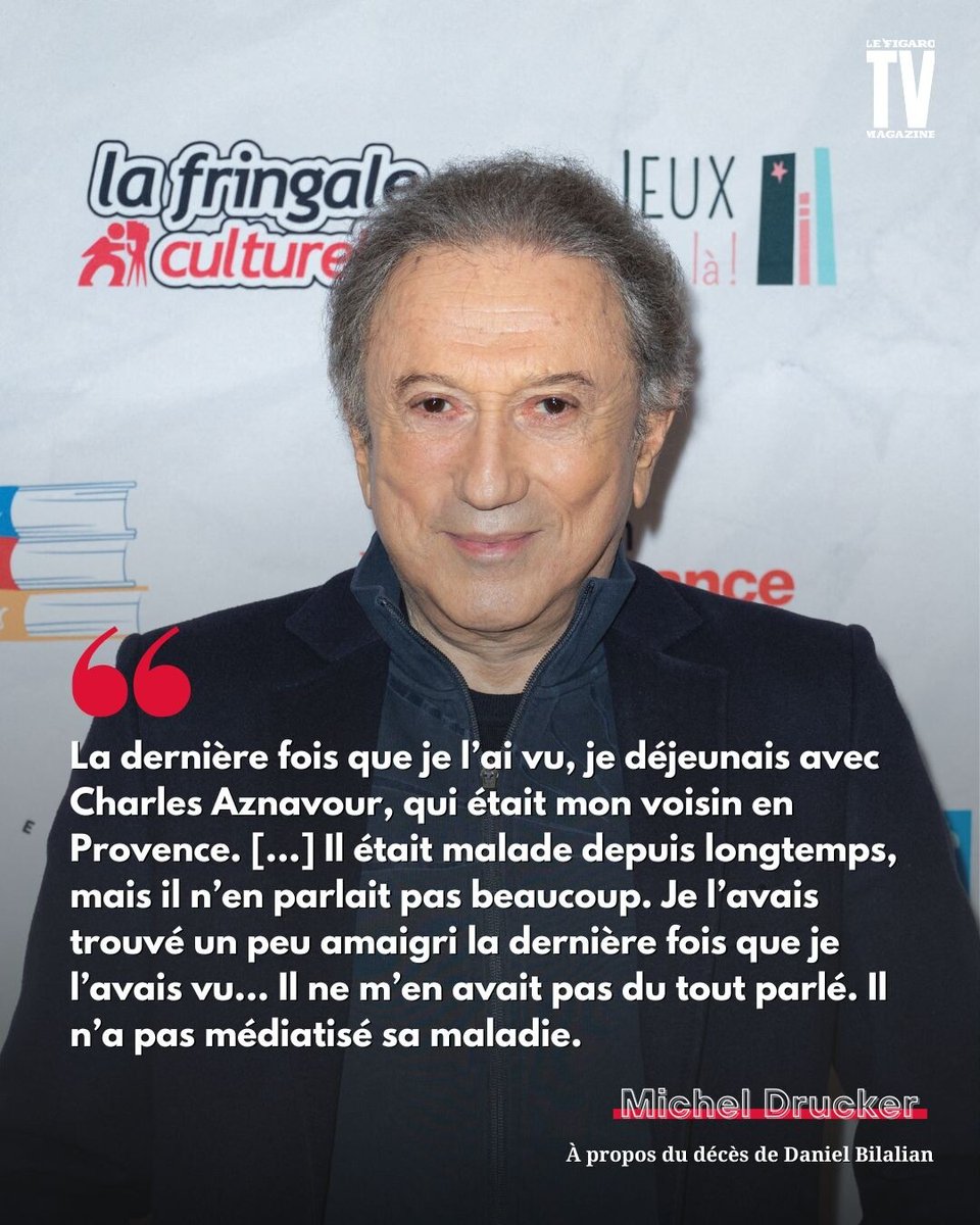 TVMAG's tweet photo. Michel Drucker a rendu hommage à Daniel Bilalian qui s’est éteint des suites d’une maladie #TVMag https://t.co/Fq0b811sNn