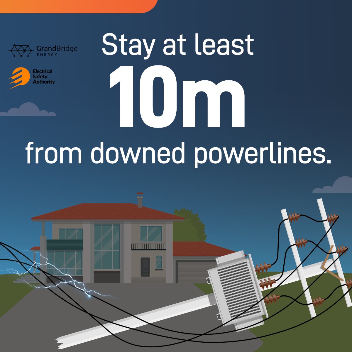 GrandBridgeNRG's tweet image. Severe storms can bring powerlines down on or near your property. A downed powerline can still be live and deadly. Always keep at least 10m away. Call 911 and your local utility to report it. For more safety tips, visit ESAsafe.com/PowerlineSafety
#PowerlineSafetyWeek